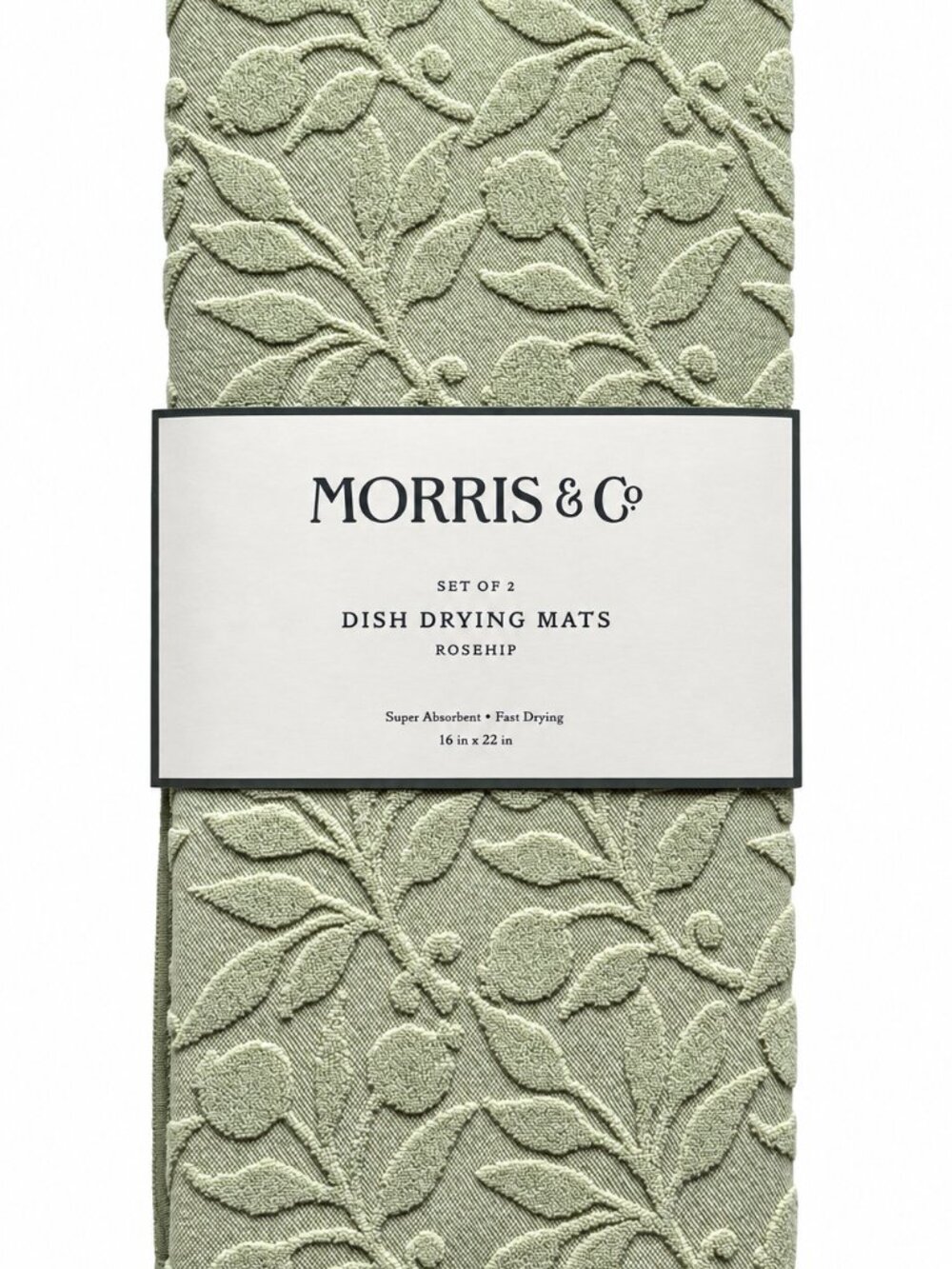 Morris & Co Kitchen Dish Drying Mats Rosehip Green 18X24 Set of 2 Textured